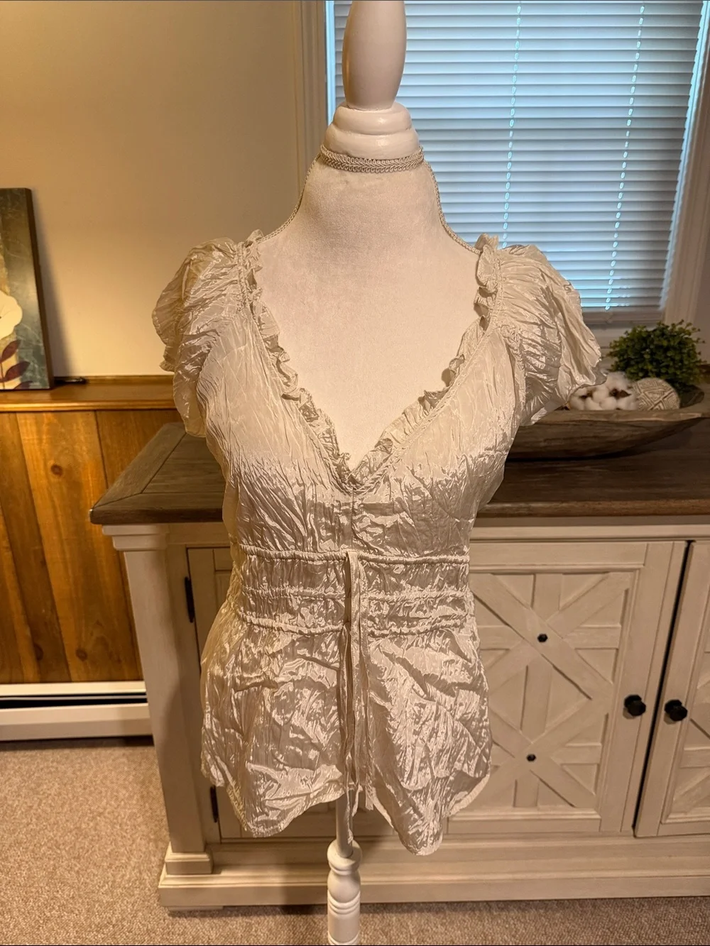 J. Crew Ivory Ruffle-Trim V-Neck Peplum Tie-Waist Blouse